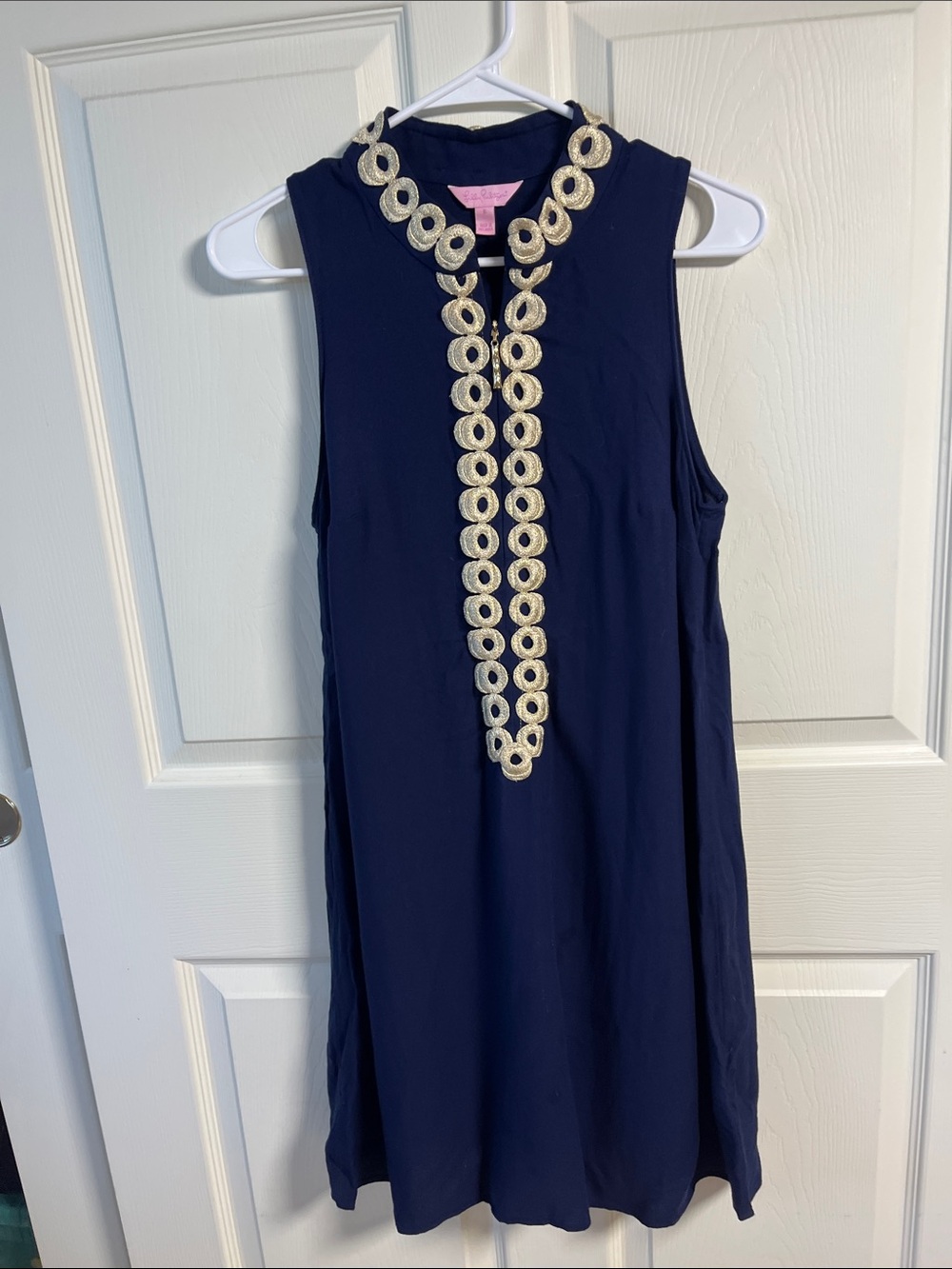 Lilly Pulitzer Navy Dress with Gold Embroidered Trim